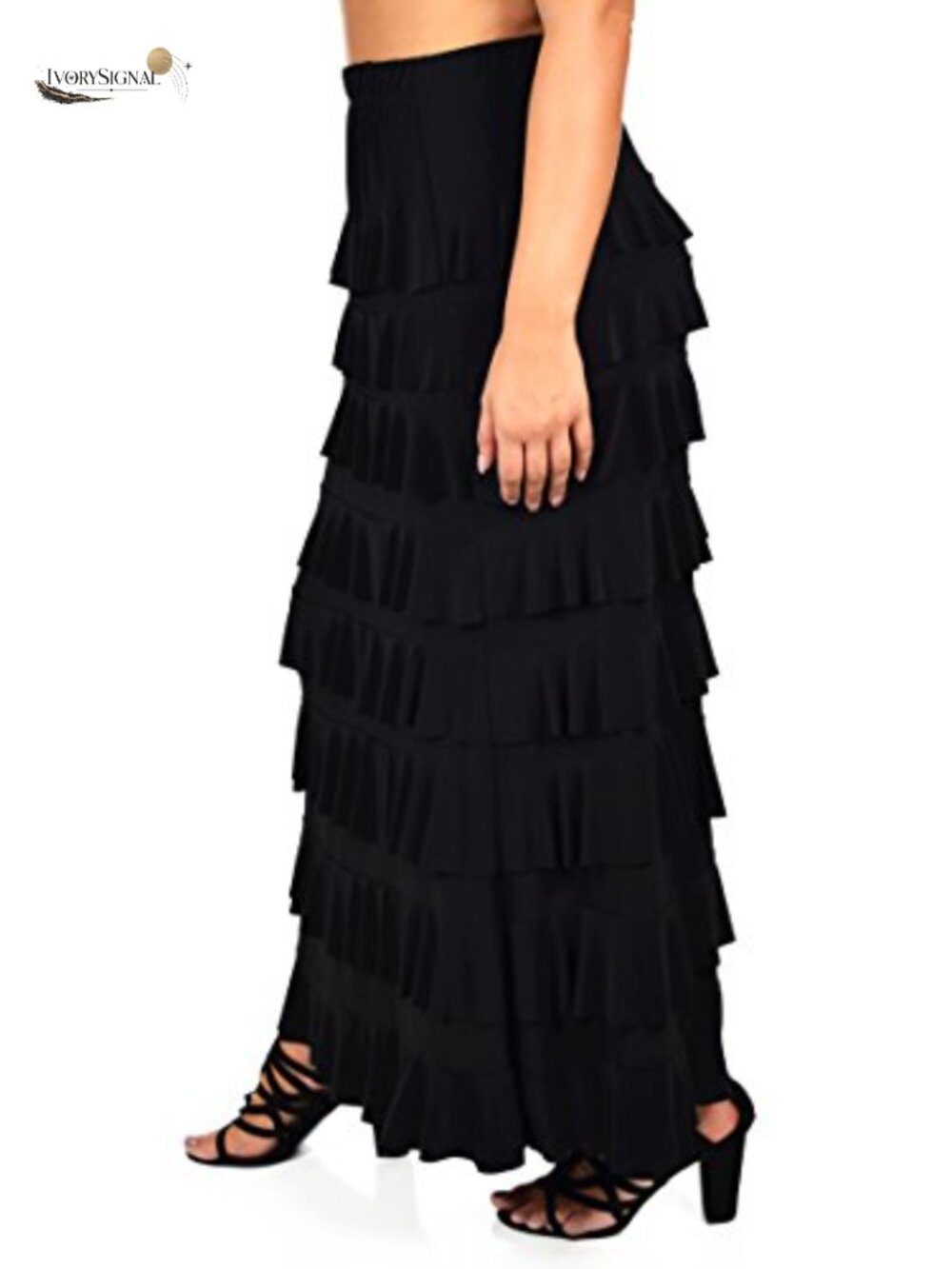 Women 8 Tiered Boho Layered Maxi Skirt Elastic Waist Flared